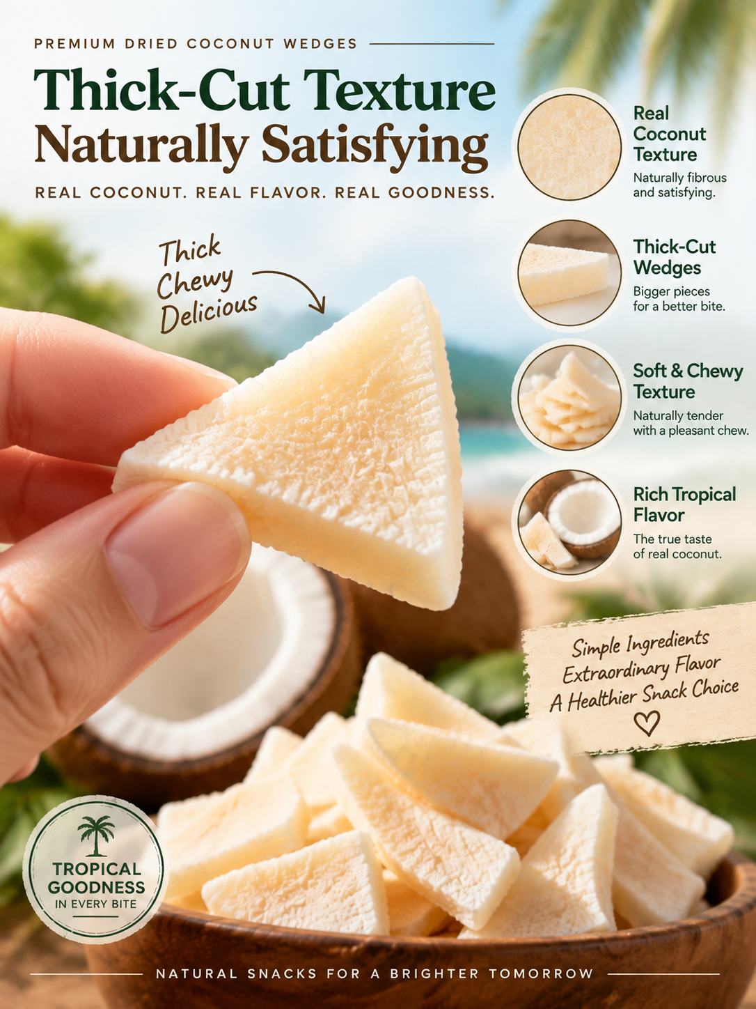 Thick-Cut Coconut Wedges Real Coconut Meat Tropical Snack-TTR