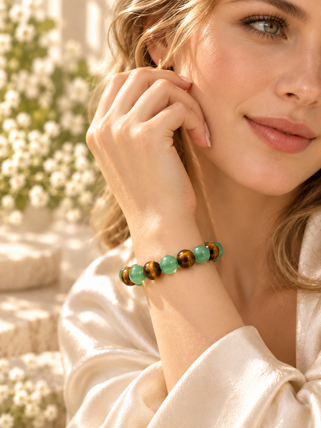 Green Aventurine & Tiger’s Eye Natural Gemstone Bracelet | Healing Crystal Beaded Bracelet for Balance & Confidence-TTR
