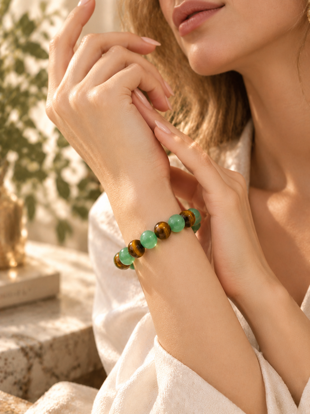 Green Aventurine & Tiger’s Eye Natural Gemstone Bracelet | Healing Crystal Beaded Bracelet for Balance & Confidence-TTR