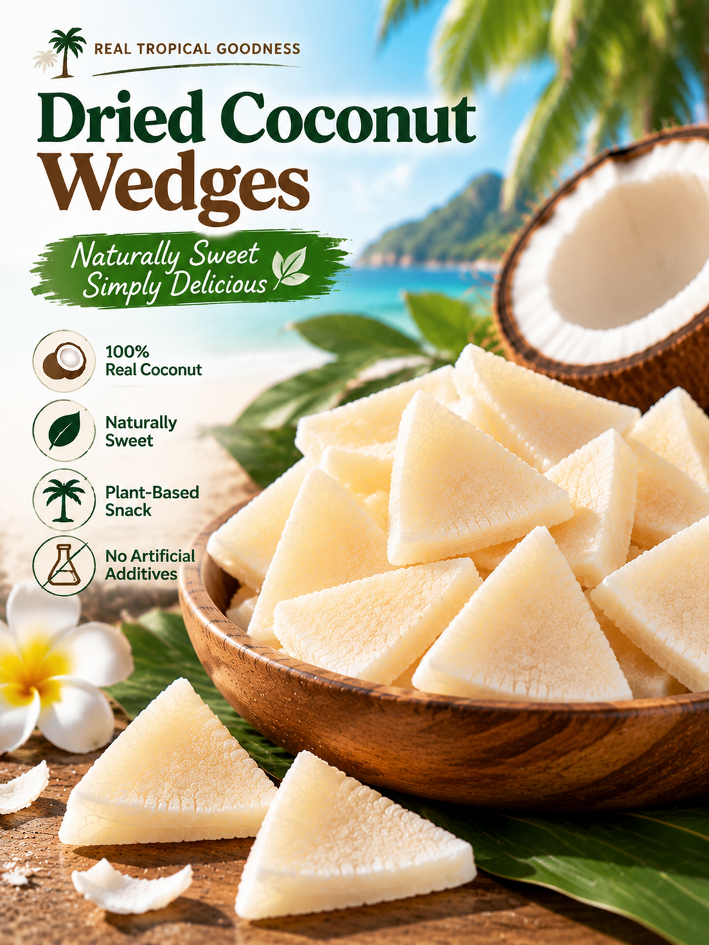 Thick-Cut Coconut Wedges Real Coconut Meat Tropical Snack-TTR