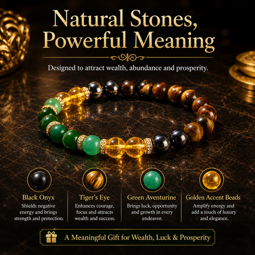 Black onyx and tiger's eye stone money bracelet - Luck bracelet - Attracts wealth-YAO