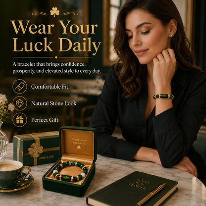 Green Agate Lucky Clover Bracelet & Wealth & Good Fortune Charm Gift-YAO