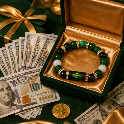Green Agate Lucky Clover Bracelet & Wealth & Good Fortune Charm Gift-YAO